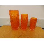 A set of three Whitefriars Glass vases by Baxter - 6^ to 9".