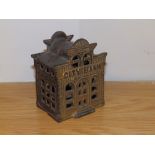 A Victorian cast iron money 'City Bank'.