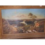 J. B. Niemann (?) - 19thC oil on canvas - Extensive landscape with sawn tree stumps, indistinctly