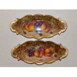 A pair of Royal Worcester fruit plated oval dishes by C. Bowen, 10" across.