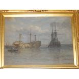 Alfred Wilde Parsons (1854-1931) - oil on canvas - 'Change', sail & steam -'Bristol Savages, Evening