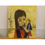 De Saedt - oil painting - Girl with doll, dated 1967 to verso, 15.75" x 14".