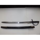 An American Civil War cavalry sword with 24" blade in leather scabbard.