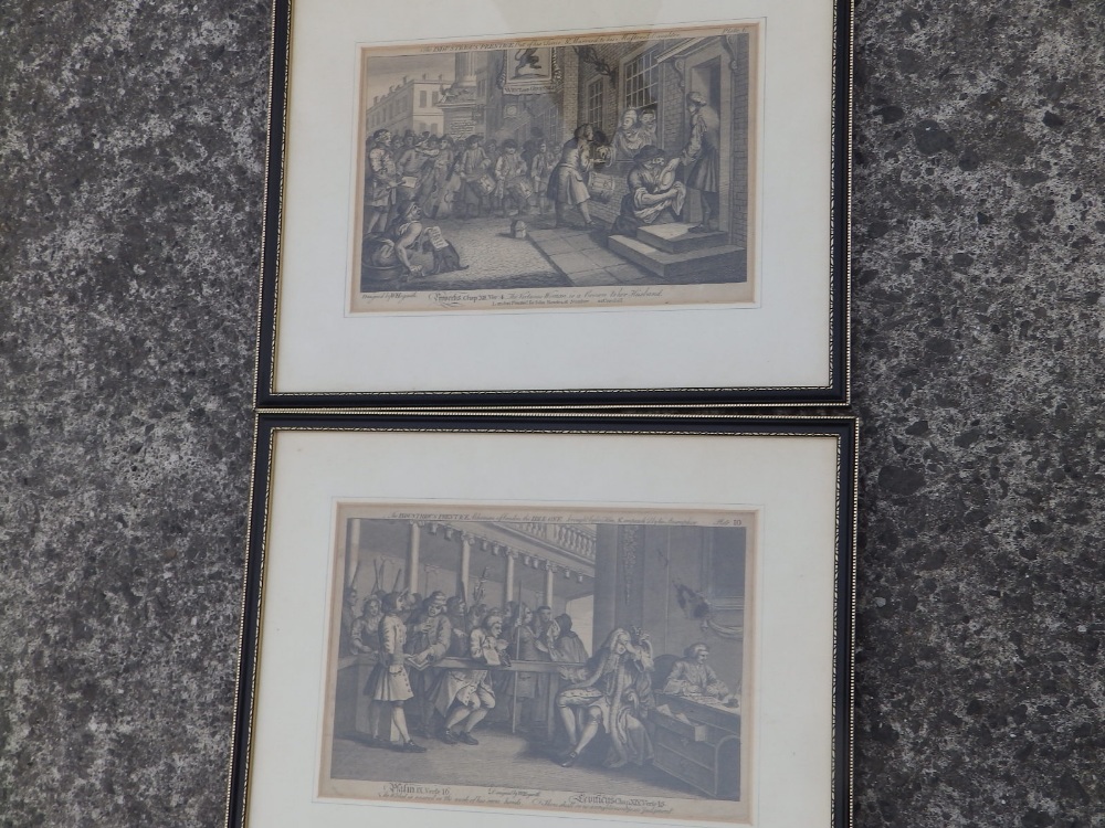 A pair of antiquarian black & white Hogarth prints - 'The Industrious 'Prentice' - plates 6 & 10. (