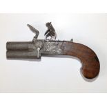 A late 18thC over & under flintlock pocket pistol by Cox & Weatherhead of Derby with concealed