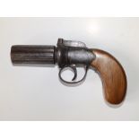 A late 19thC American pepperbox pistol with replacement grip - indistinct maker's mark., 3"