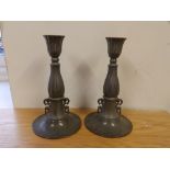 A pair of Danish 'Just' pewter art deco candlesticks.