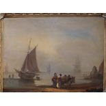 Attributed to Thomas Luny (1759-1837) - oil on board - Fisherwomen with donkey on the foreshore