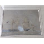 Attributed to Nicholas Matthew Condy (1818-1851) - watercolour - A frigate firing a salute in