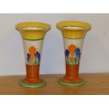 A pair of Clarice Cliff Wilkinson Pottery Crocus pattern trumpet vases.