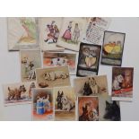 Eight Valentines dog postcards and a small quantity of other cards.