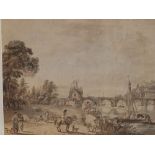 Attributed to Paul Sandby (1730-1809) - watercolour with ink - River landscape with figures