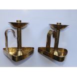A pair of WMF Secessionist brass candlesticks, 7" high.