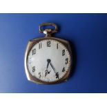 An art deco 9ct gold square pocket watch.