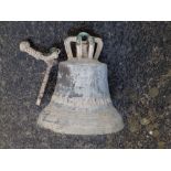 A Regency bronze bell cast with maker's name to side - 'Westcott, Bristol' and dated 1816, 14" high
