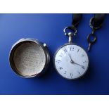A George III silver pair cased verge pocket watch with fusee movement, 2" diameter - hairline cracks