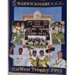 CRICKET - WARWICKSHIRE NAT-WEST 1993 WINNERS POSTER SIGNED BY ASIF DIN