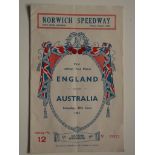 SPEEDWAY - 1953 ENGLAND V AUSTRALIA AT NORWICH