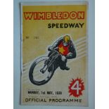 SPEEDWAY - 1939 WIMBLEDON V BELLE VUE - BRITISH SPEEDWAY CUP ( RAINED OFF )