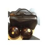 EDWARDIAN LIGNUM BOWLS, BAG & PHOTO - WEST BROMWICH, DARTMOUTH PARK