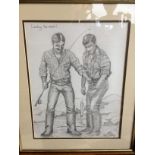 FISHING - PENCIL SKETCH "LANDING THE CATCH" PETE DELOW