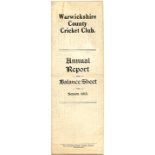WARWICKSHIRE COUNTY CRICKET CLUB ANNUAL REPORT 1915