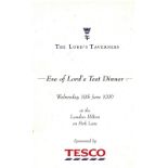 CRICKET - LORD'S TEST DINNER MENU 1996 SIGNED BY BOTHAM NICHOLAS BIRD DAVIES