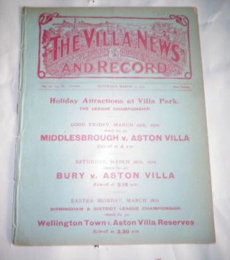 1909-10 ASTON VILLA RESERVES V STAFFORD RANGERS