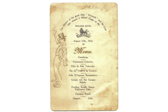 CRICKET - WARWICKSHIRE C.C.C. HAND SIGNED 1912 MENU CARD