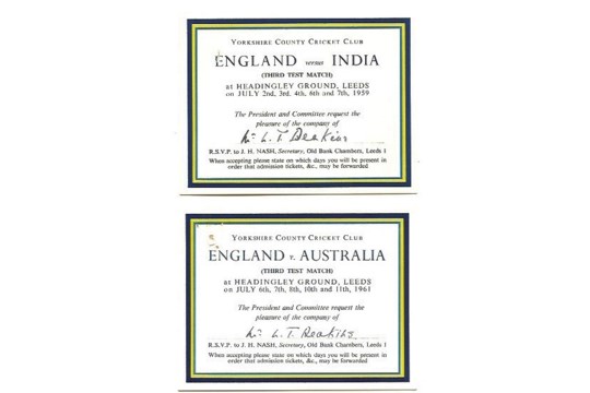 CRICKET - ENGLAND TEST MATCH INVITES AT YORKSHIRE 1959 V INDIA 1961 V AUSTRALIA