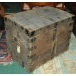 A Victorian oak silver chest, metal bound and with iron carrying handle to either side.