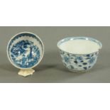 A Caughley Fisherman pattern tasting bowl, and a small Chinese tea bowl. Largest diameter 6 cm.