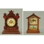 An Ansonia walnut gingerbread clock, and an American mantle clock,