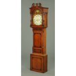 A 19th century longcase clock, with eight day movement, the case with swans neck pediment,