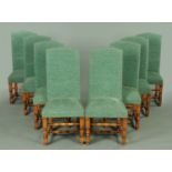 A set of eight late 20th century Queen Anne style dining chairs, each with high back,