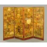 A Victorian mahogany framed scrapwork screen. Each panel 63.5 cm x 146.5 cm.