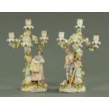 A pair of Sitzendorf candelabra, early 20th century,