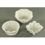 Three pottery jelly moulds, circa 1900/1920 to include Grimwade and Shelley examples,