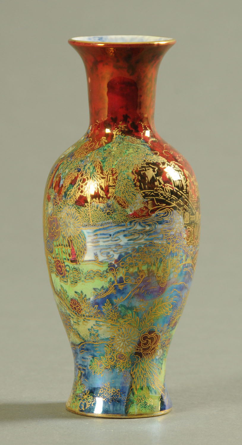 A Wilton ware lustre vase, circa 1930, decorated in Chinese landscape pattern with pagodas, - Image 2 of 2