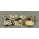 A quantity of silver plated ware, comprising Art Deco style sugar bowl and cream jug,