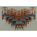 A set of fourteen Edwardian mahogany Chippendale style dining chairs, two arm and twelve single,