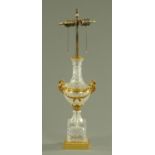 A cut glass and gilt metal mounted table lamp, 20th century,