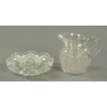 A 19th century cut glass water jug, and a later bowl.