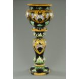 A large Victorian Majolica jardiniere and stand, circa 1880,