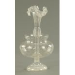 A Victorian glass epergne, foliate etched and with centre detachable vase section. Height 36 cm.
