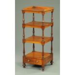 A 19th century mahogany four tier whatnot stand, with single drawer and raised on short turned feet.