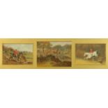 A triptych of foxhunting scenes, indistinctly signed A.