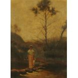 A Beckingham, (19th century), young lady by a woodland stream, signed and dated 1882,
