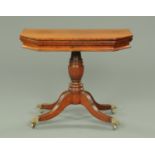 A Regency mahogany turnover top card table, possibly American,