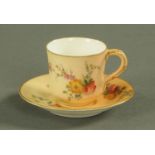 A Royal Worcester miniature cabinet cup and saucer, date code for 1907,